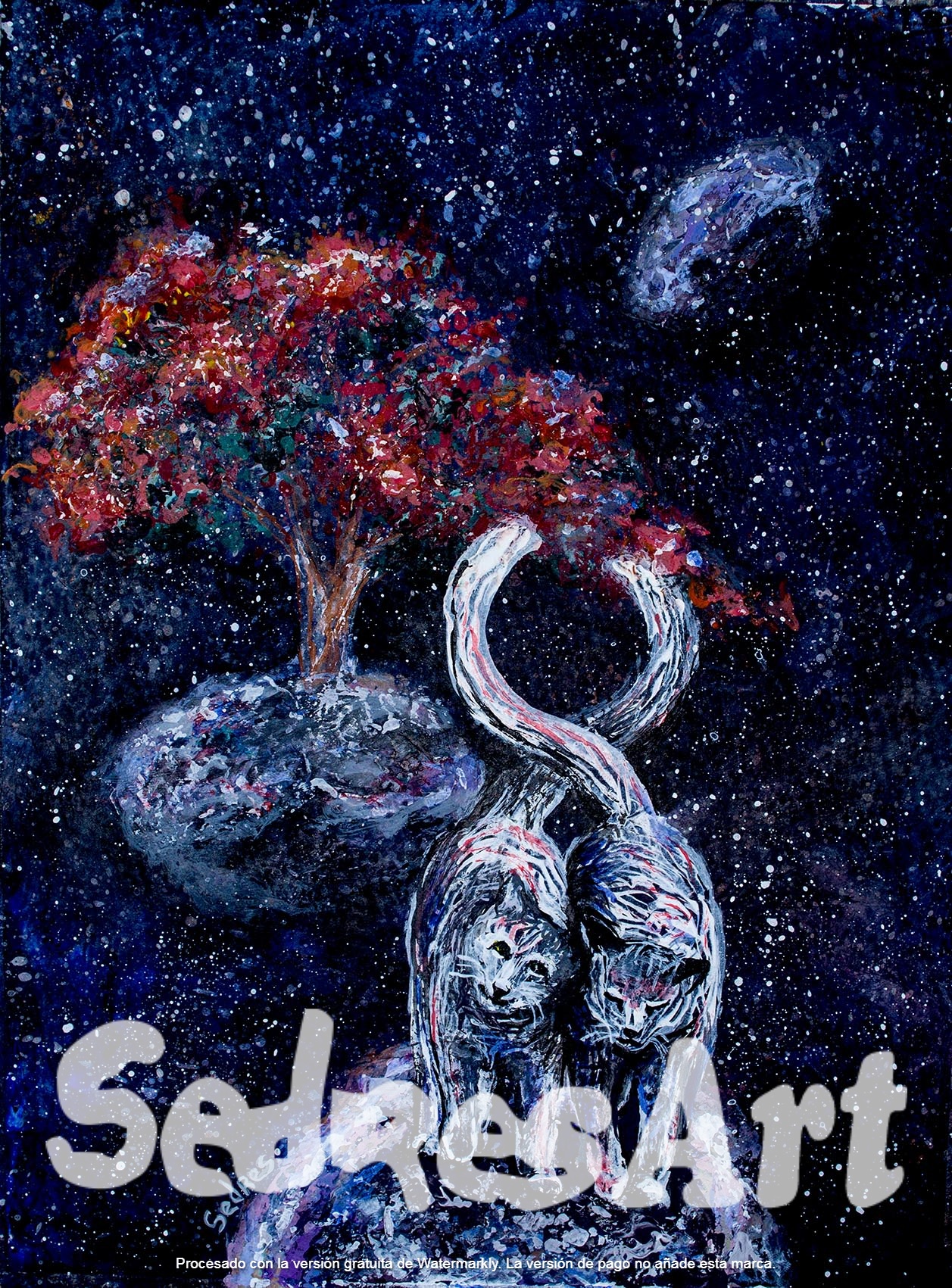 painting of cats in space painting of cats in space
