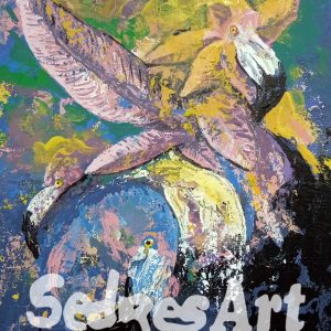 abstract painting of flamingos