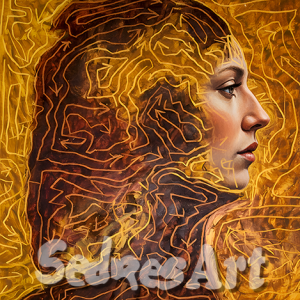 face, abstract yellow and brown line digital art